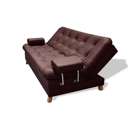 Sofá Cama Rouss Marron 185x95cm De Tres Puestos Reclinable con Patas y Apoyabrazos - Sofas y Poltronas | Bylmo