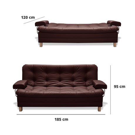 Sofá Cama Rouss Marron 185x95cm De Tres Puestos Reclinable con Patas y Apoyabrazos - Sofas y Poltronas | Bylmo