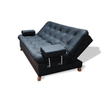 Sofá Cama Rouss Negro 185x95cm De Tres Puestos Reclinable Con Patas Y Apoyabrazos