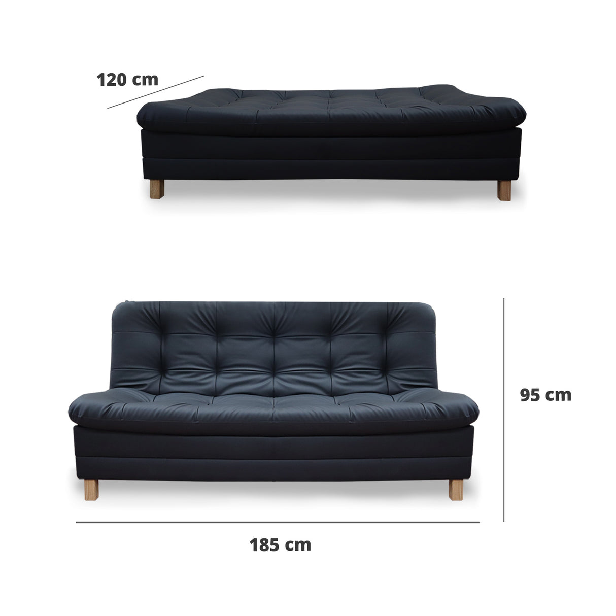 Sofá Cama Zeink Negro 185x95cm De Tres Puestos Reclinable con Patas - Sofas y Poltronas | Bylmo