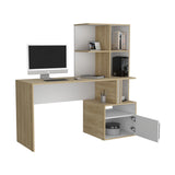 Escritorio Vance Fresno Europeo y Blanco 140x140cm Con Organizador de Libros y Archivador - ESCRITORIOS | Bylmo