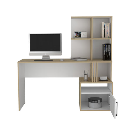 Escritorio Vance Fresno Europeo y Blanco 140x140cm Con Organizador de Libros y Archivador - ESCRITORIOS | Bylmo