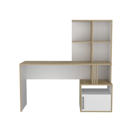 Escritorio Vance Fresno Europeo y Blanco 140x140cm Con Organizador de Libros y Archivador - ESCRITORIOS | Bylmo