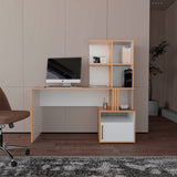 Escritorio Vance Fresno Europeo y Blanco 140x140cm Con Organizador de Libros y Archivador - ESCRITORIOS | Bylmo