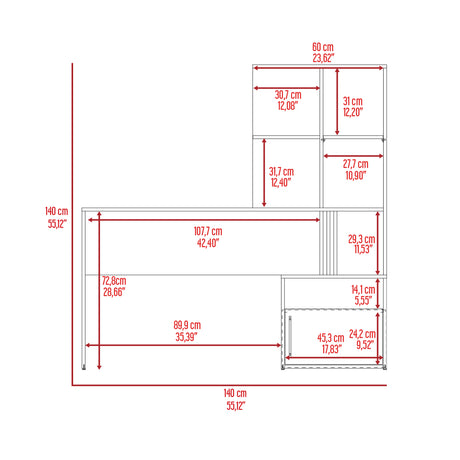 Escritorio Vance Fresno Europeo y Blanco 140x140cm Con Organizador de Libros y Archivador - ESCRITORIOS | Bylmo