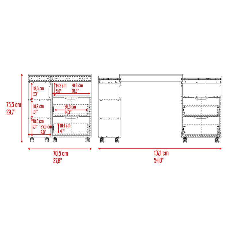 Escritorio Extensible San Diego Fresno Europeo 70.5x75.5cm Con Archivador