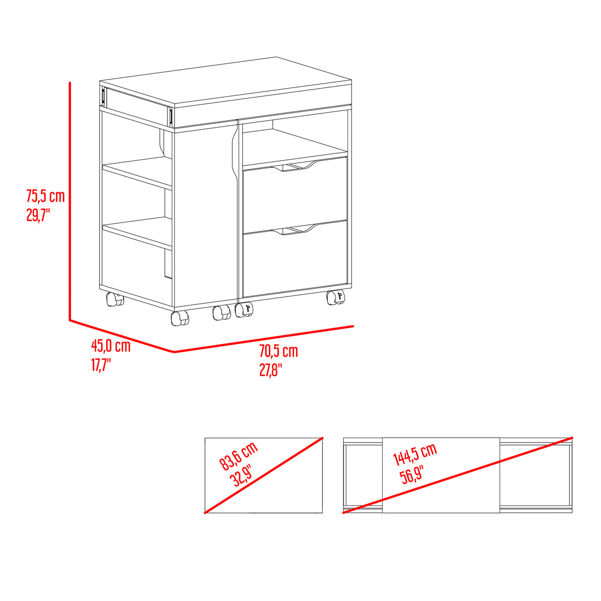 Escritorio Extensible San Diego Fresno Europeo 70.5x75.5cm Con Archivador - ESCRITORIOS | Bylmo