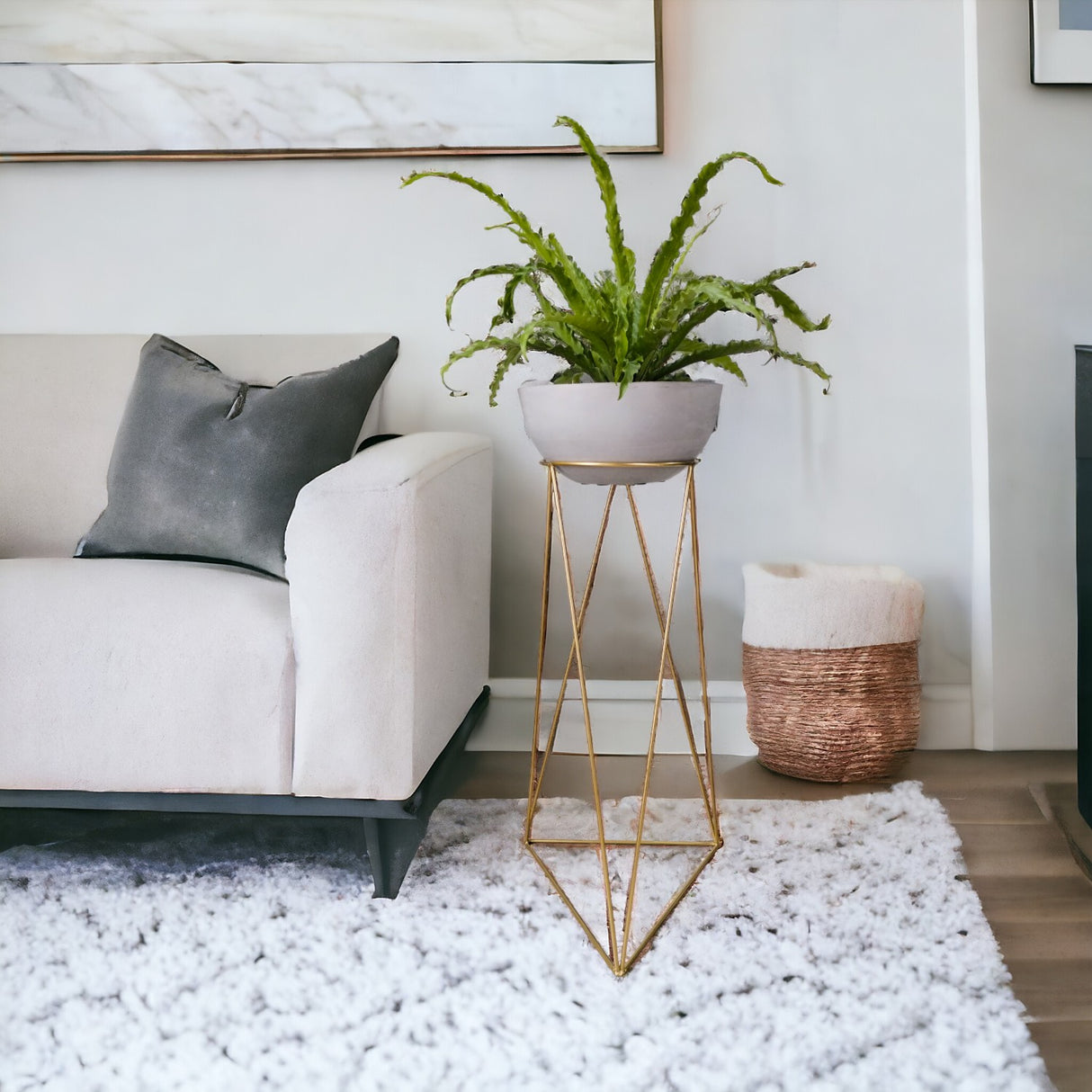 Combo Matera Bowl Grande Cónica Gris y Dorado 29x14cm Tradicionales De Piso Con Base Metálica - MATERAS Y MACETAS | Bylmo