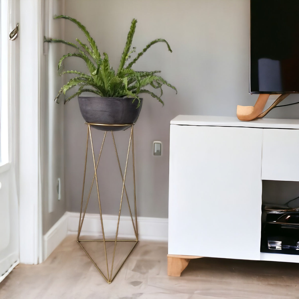 Combo Matera Bowl Grande Cónica Negro y Dorado 29x14cm Tradicionales De Piso Con Base Metálica - MATERAS Y MACETAS | Bylmo