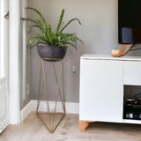 Combo Matera Bowl Grande Cónica Negro y Dorado 29x14cm Tradicionales De Piso Con Base Metálica - MATERAS Y MACETAS | Bylmo