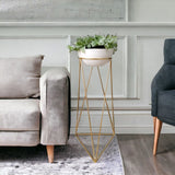 Combo Matera Bowl Mediana Cónica Blanco y Dorado 24x11cm Tradicionales De Piso Con Base Metálica - MATERAS Y MACETAS | Bylmo