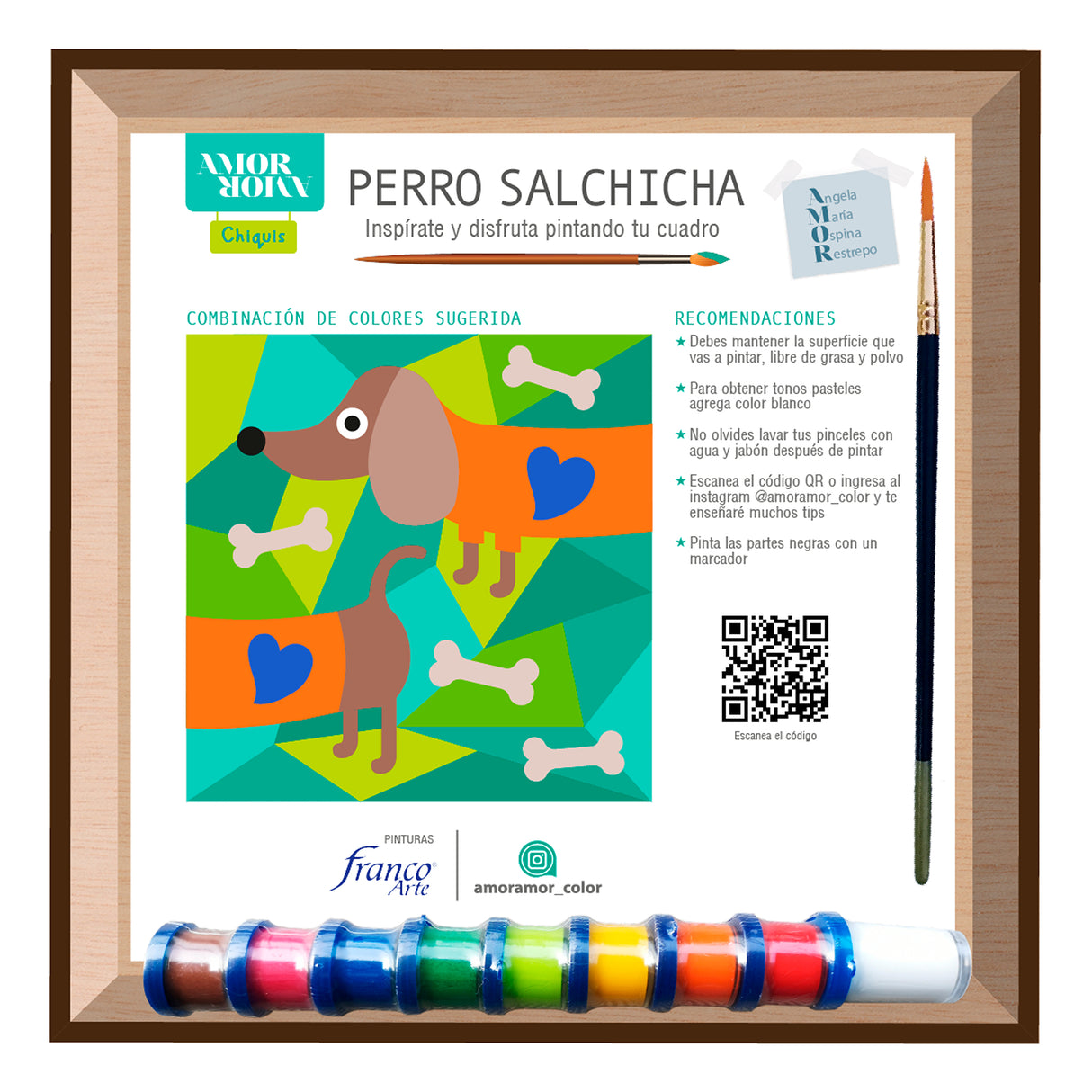 Kit Cuadro para Pintar Perro Salchicha 24x24cm en MDF - CUADROS | Bylmo