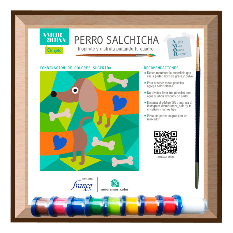 Kit Cuadro Para Pintar Perro Salchicha 24x24cm En Mdf