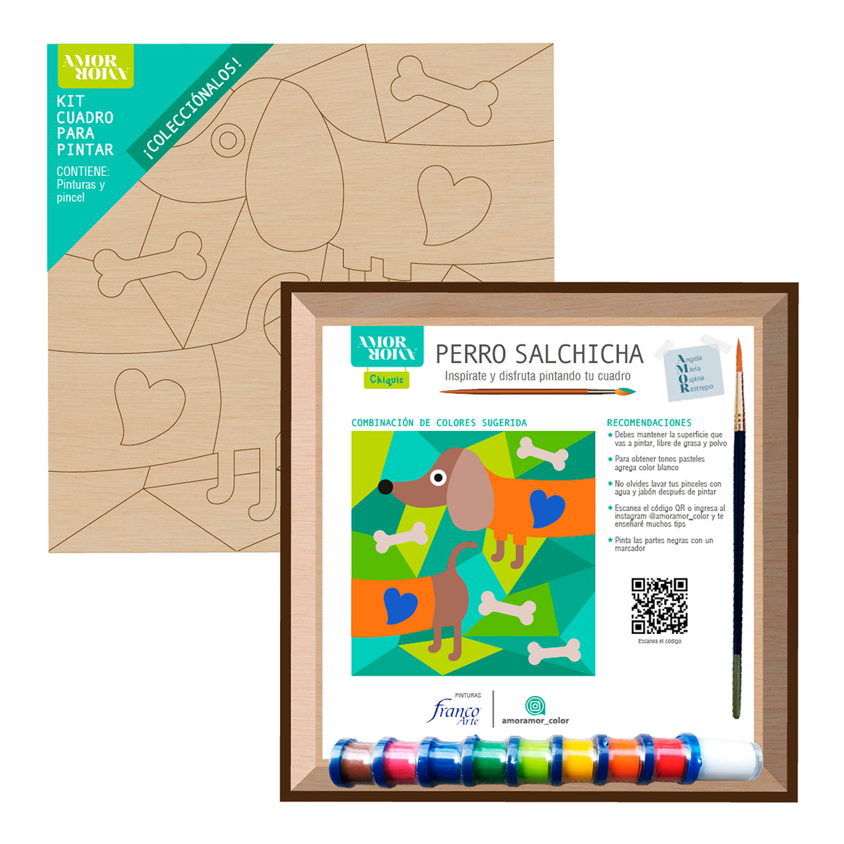 Kit Cuadro para Pintar Perro Salchicha 24x24cm en MDF - CUADROS | Bylmo