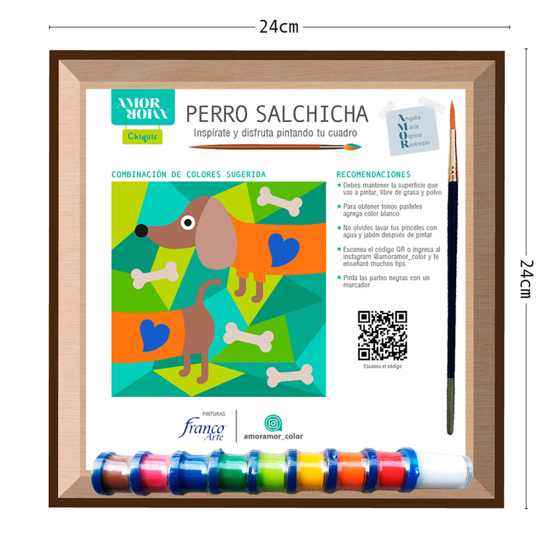 Kit Cuadro Para Pintar Perro Salchicha 24x24cm En Mdf