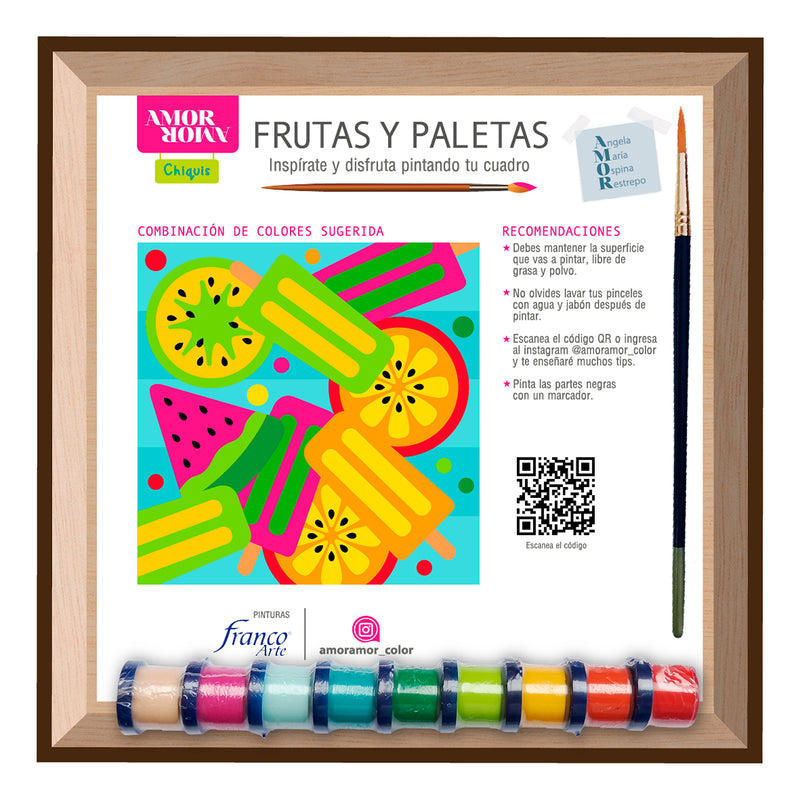 Kit Cuadro Para Pintar Frutas Y Paletas 24x24cm En Mdf