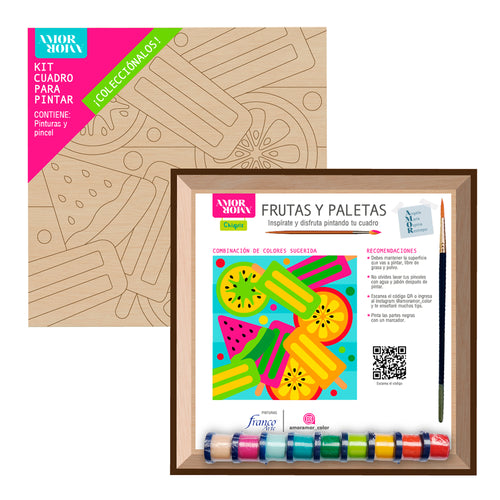 Kit Cuadro Para Pintar Frutas Y Paletas 24x24cm En Mdf