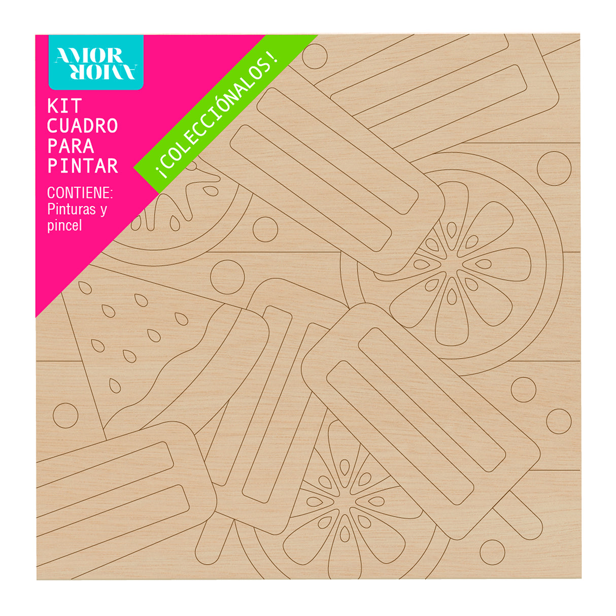 Kit Cuadro para Pintar Frutas y Paletas 24x24cm en MDF - CUADROS | Bylmo