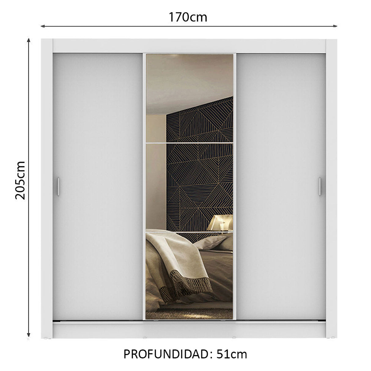 Closet Mônaco Blanco 210x21.4cm con Cuatro Entrepaños Tres Puertas y Con Espejo - CLOSETS | Bylmo