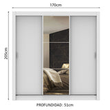 Closet Mônaco Blanco 210x21.4cm con Cuatro Entrepaños Tres Puertas y Con Espejo - CLOSETS | Bylmo