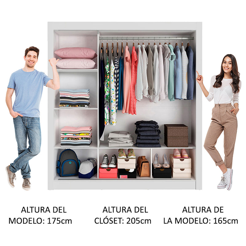 Closet Mônaco Blanco 210x25.7cm Con Cuatro Entrepaños Tres Puertas Y Con Espejo