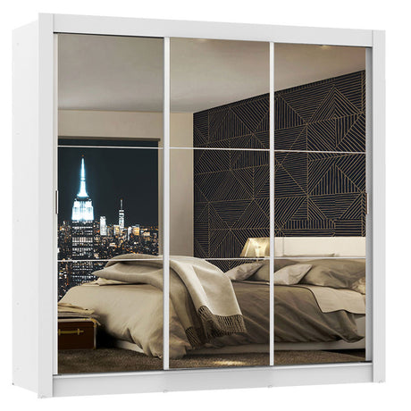 Closet Mônaco Blanco 210x30cm con Cuatro Entrepaños Tres Puertas y Con Espejo - CLOSETS | Bylmo