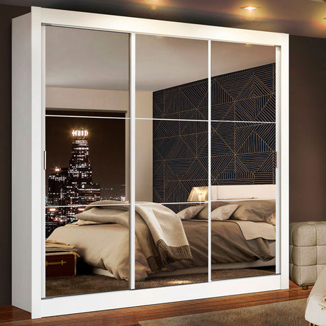 Closet Mônaco Blanco 210x30cm con Cuatro Entrepaños Tres Puertas y Con Espejo - CLOSETS | Bylmo