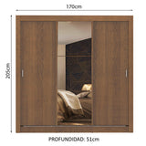 Closet Mônaco Marron 210x21.4cm con Cuatro Entrepaños Tres Puertas y Con Espejo - CLOSETS | Bylmo