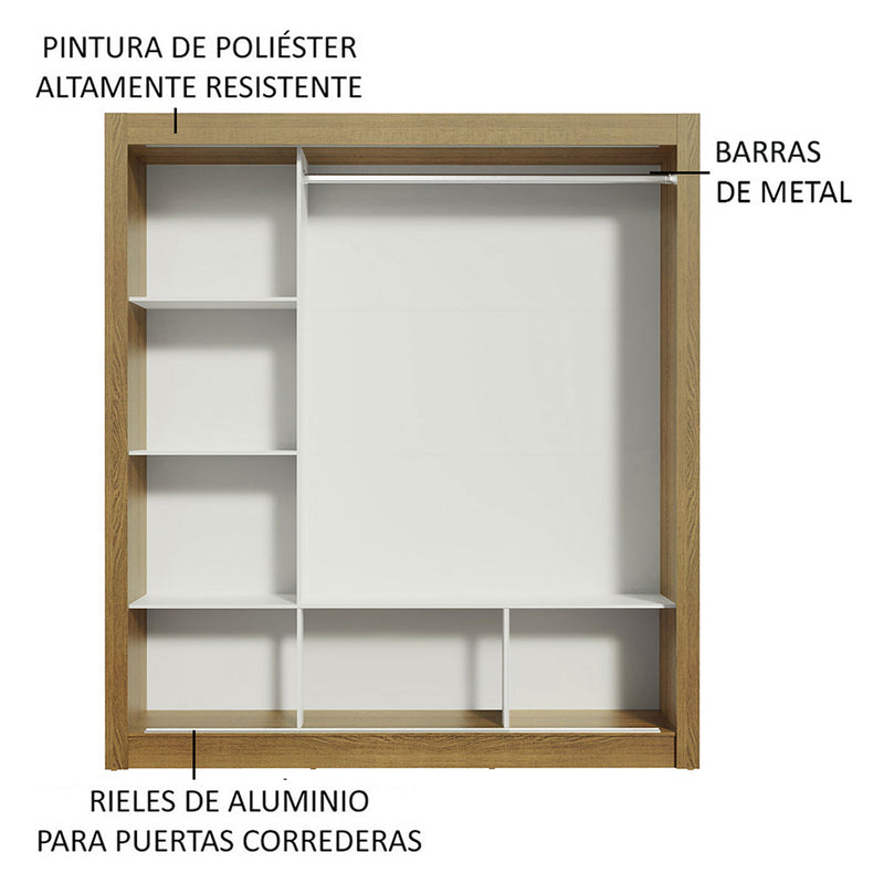 Closet Mônaco Marron 210x21.4cm Con Cuatro Entrepaños Tres Puertas Y Con Espejo