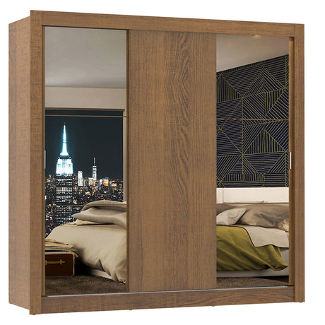 Closet Mônaco Marron 210x25.7cm con Cuatro Entrepaños Tres Puertas y Con Espejo - CLOSETS | Bylmo