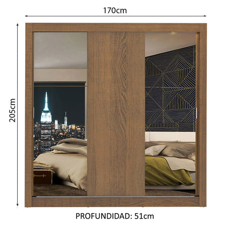 Closet Mônaco Marron 210x25.7cm con Cuatro Entrepaños Tres Puertas y Con Espejo - CLOSETS | Bylmo