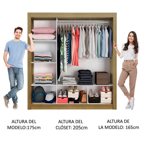 Closet Mônaco Marron 210x25.7cm con Cuatro Entrepaños Tres Puertas y Con Espejo - CLOSETS | Bylmo