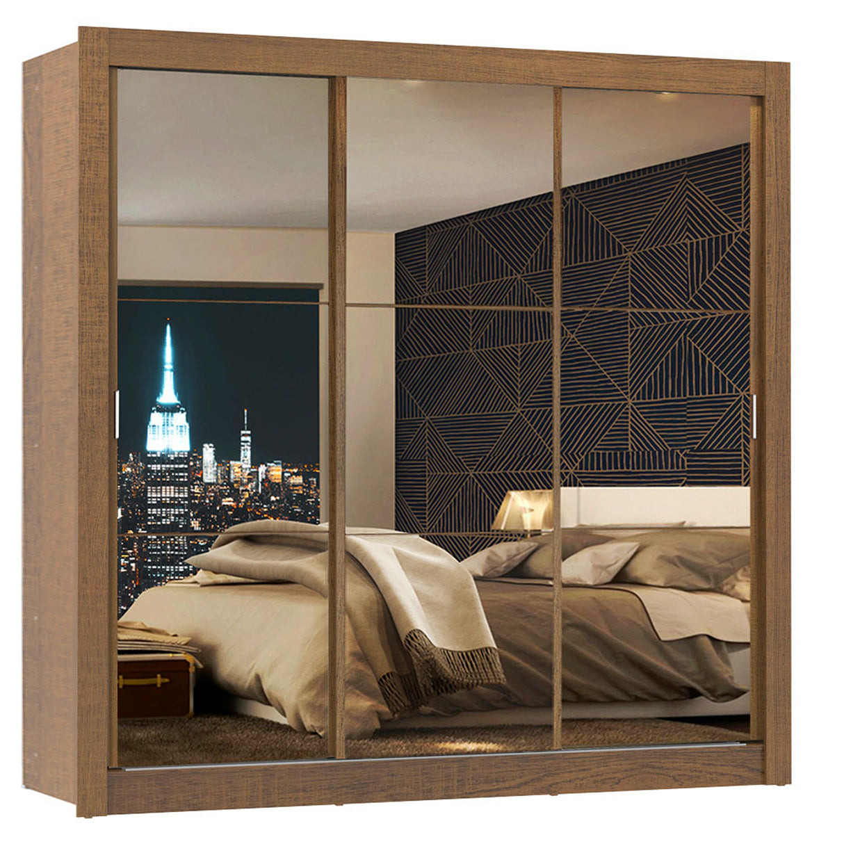 Closet Mônaco Marron 210x30cm con Cuatro Entrepaños Tres Puertas y Con Espejo - CLOSETS | Bylmo