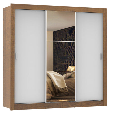 Closet Mônaco Marron y Blanco 210x21.4cm con Cuatro Entrepaños Tres Puertas y Con Espejo - CLOSETS | Bylmo