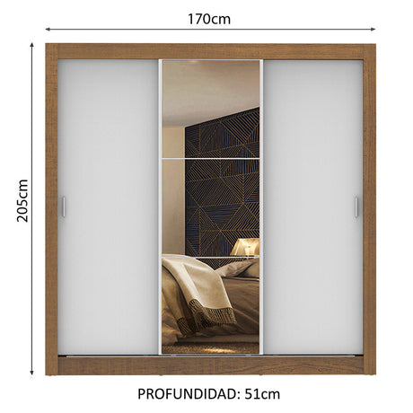 Closet Mônaco Marron y Blanco 210x21.4cm con Cuatro Entrepaños Tres Puertas y Con Espejo - CLOSETS | Bylmo