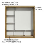 Closet Mônaco Marron Y Blanco 210x21.4cm Con Cuatro Entrepaños Tres Puertas Y Con Espejo