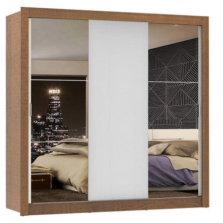 Closet Mônaco Marron y Blanco 210x25.7cm con Cuatro Entrepaños Tres Puertas y Con Espejo - CLOSETS | Bylmo