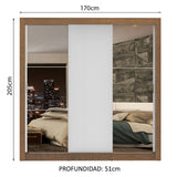 Closet Mônaco Marron y Blanco 210x25.7cm con Cuatro Entrepaños Tres Puertas y Con Espejo - CLOSETS | Bylmo