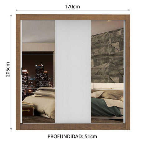 Closet Mônaco Marron y Blanco 210x25.7cm con Cuatro Entrepaños Tres Puertas y Con Espejo - CLOSETS | Bylmo