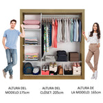 Closet Mônaco Marron Y Blanco 210x25.7cm Con Cuatro Entrepaños Tres Puertas Y Con Espejo