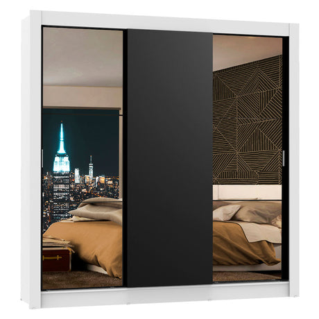 Closet Mônaco Blanco y Negro 210x25.7cm con Cuatro Entrepaños Tres Puertas y Con Espejo - CLOSETS | Bylmo