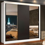 Closet Mônaco Blanco y Negro 210x25.7cm con Cuatro Entrepaños Tres Puertas y Con Espejo - CLOSETS | Bylmo