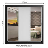 Closet Mônaco Negro y Blanco 210x25.7cm con Cuatro Entrepaños Tres Puertas y Con Espejo - CLOSETS | Bylmo