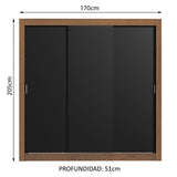 Closet Mônaco Marron y Negro 210x17.1cm con Cuatro Entrepaños y Tres Puertas - CLOSETS | Bylmo