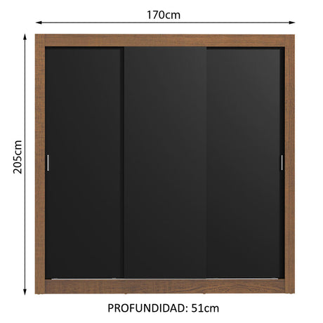 Closet Mônaco Marron y Negro 210x17.1cm con Cuatro Entrepaños y Tres Puertas - CLOSETS | Bylmo