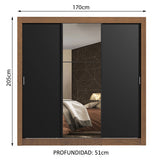 Closet Mônaco Marron y Negro 210x21.4cm con Cuatro Entrepaños Tres Puertas y Con Espejo - CLOSETS | Bylmo