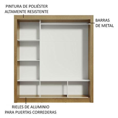 Closet Mônaco Marron y Negro 210x25.7cm con Cuatro Entrepaños Tres Puertas y Con Espejo - CLOSETS | Bylmo