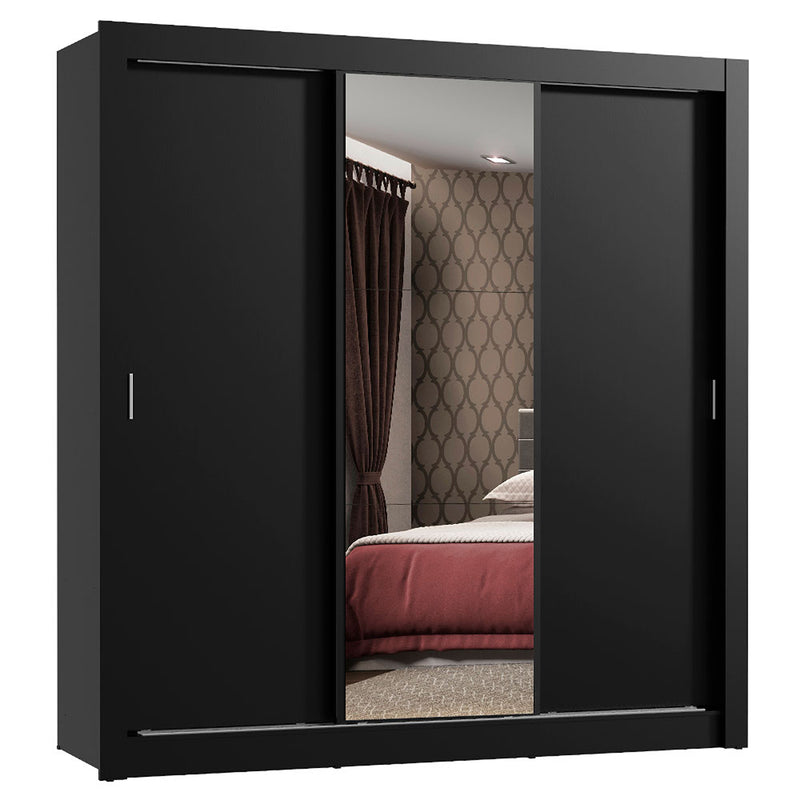 Closet Mônaco Negro 210x21.4cm Con Cuatro Entrepaños Tres Puertas Y Con Espejo