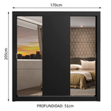 Closet Mônaco Negro 210x25.7cm con Cuatro Entrepaños Tres Puertas y Con Espejo - CLOSETS | Bylmo