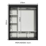 Closet Mônaco Negro 210x30cm con Cuatro Entrepaños Tres Puertas y Con Espejo - CLOSETS | Bylmo